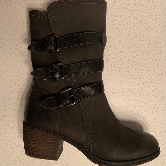Cobb Hill Anisa 3 Buckle Black Leather Boots Mid Calf Height Size 7.5 🍁 - Picture 6 of 15